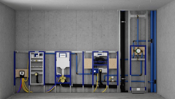 Installation d'une paroi en applique Geberit Duofix et de réservoirs d'eau dans un système mural