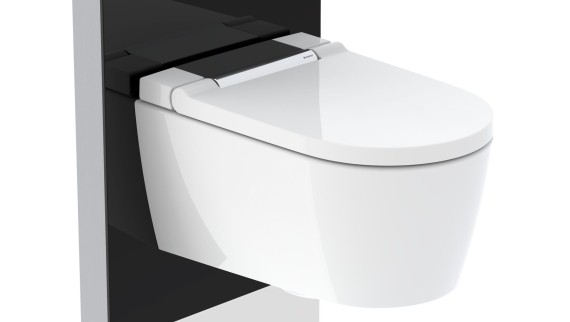 Module sanitaire Geberit Monolith Plus avec WC-douche Geberit AquaClean Sela, chrome, finition brillante.