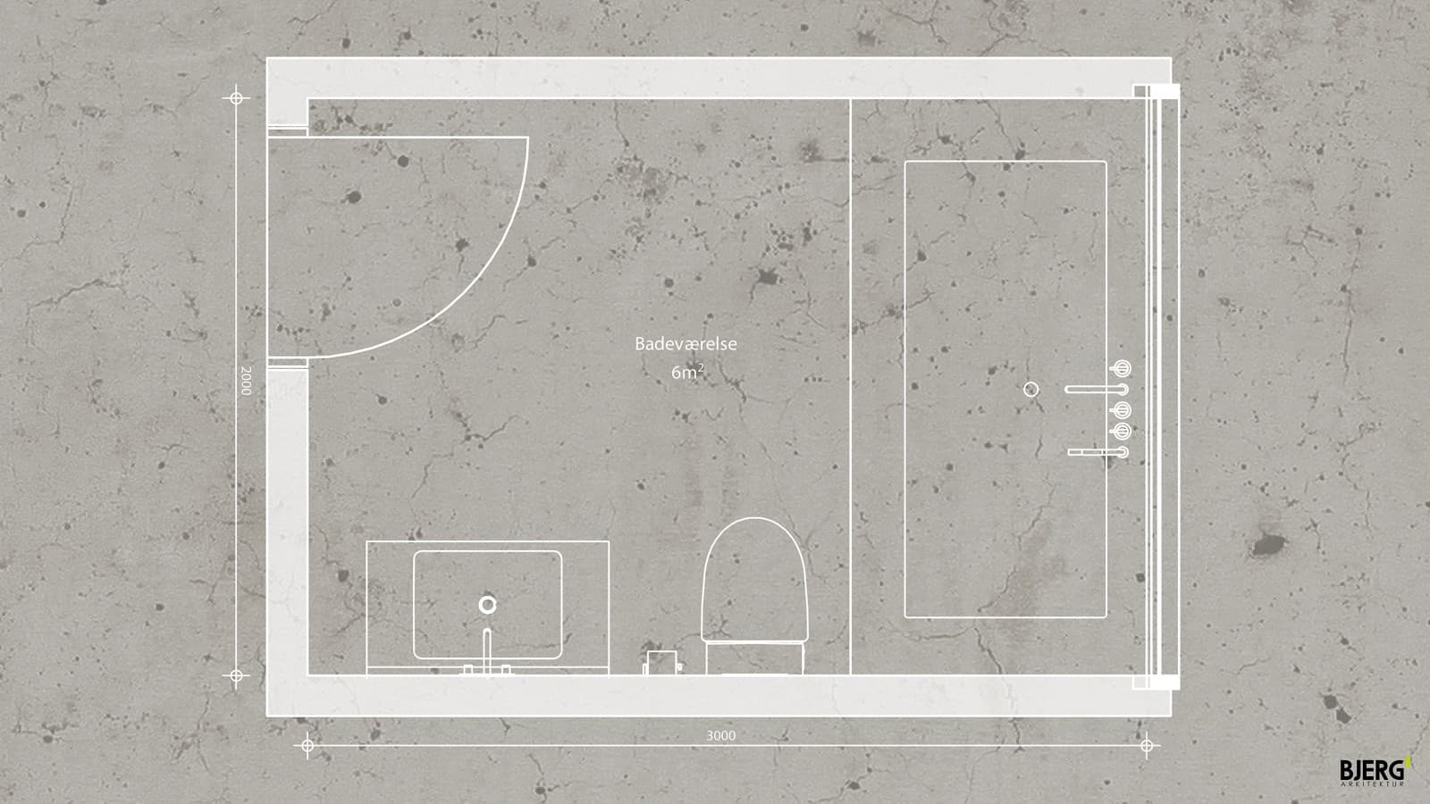 Plan de la salle de bains de 6 m² de BJERG Arkitektur (© Bjerg Arkitektur) Plan de la salle de bains de 6 m² de BJERG Arkitektur (© Bjerg Arkitektur)