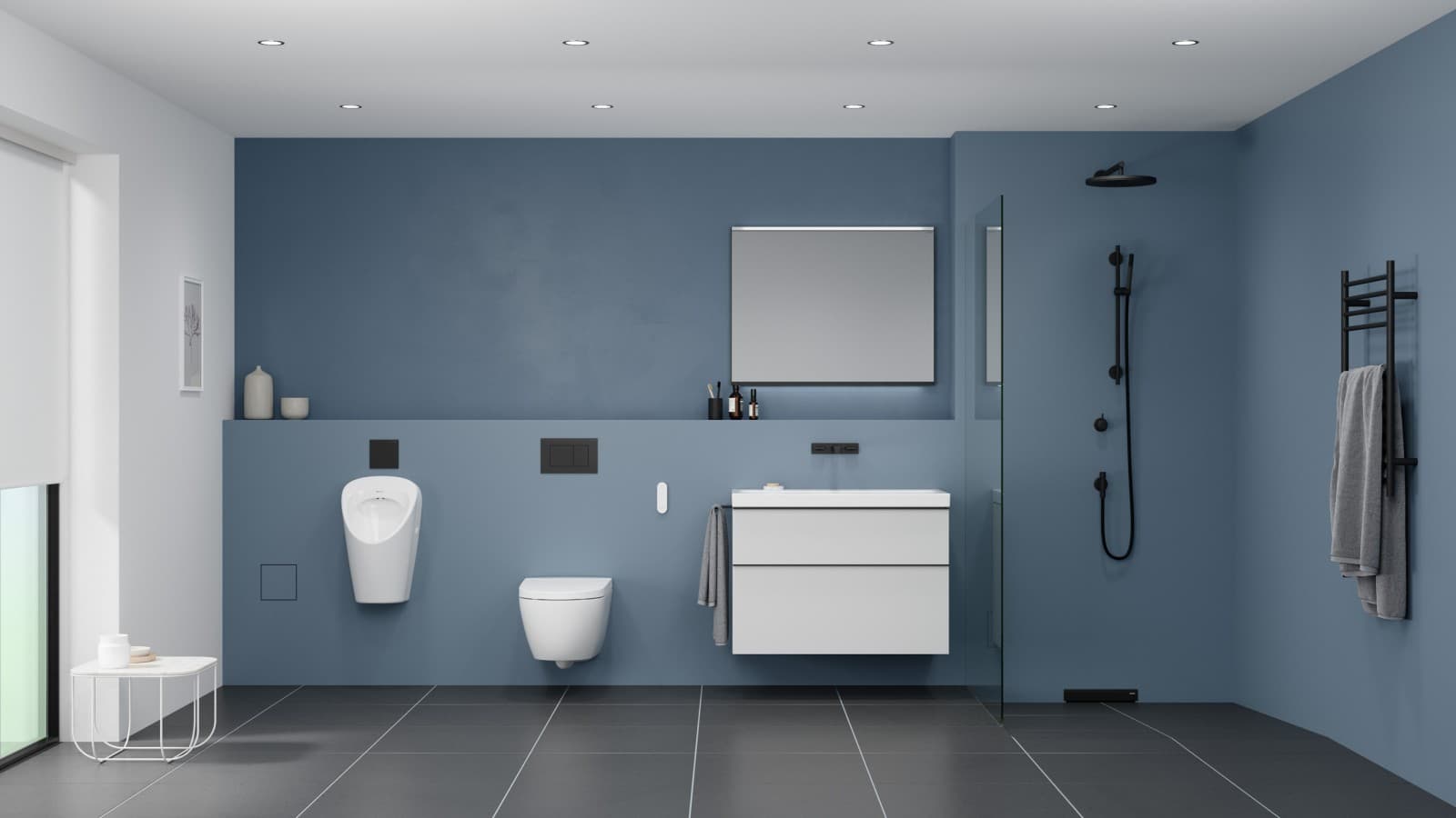 Salles de bains avec urinoir, WC, lavabo en douche Salles de bains avec urinoir, WC, lavabo en douche