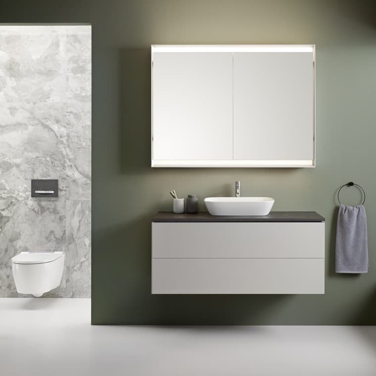Une salle de bains plus spacieuse, plus propre et plus flexible grâce aux produits Geberit One Une salle de bains plus spacieuse, plus propre et plus flexible grâce aux produits Geberit One