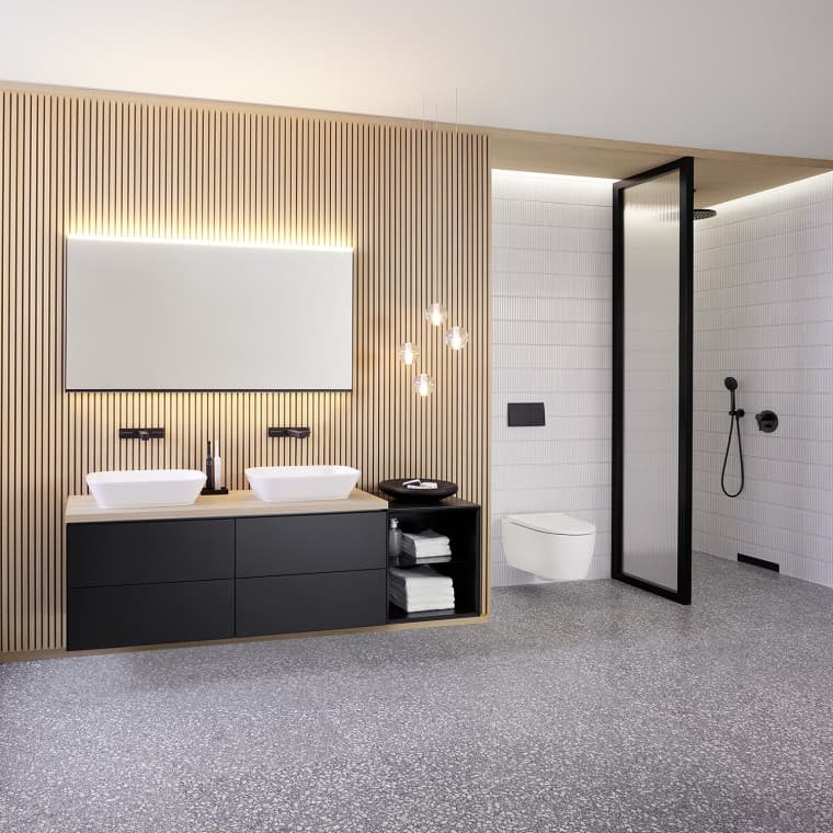 Meuble bas Geberit ONE avec élément latéral ouvert Meuble bas Geberit ONE avec élément latéral ouvert