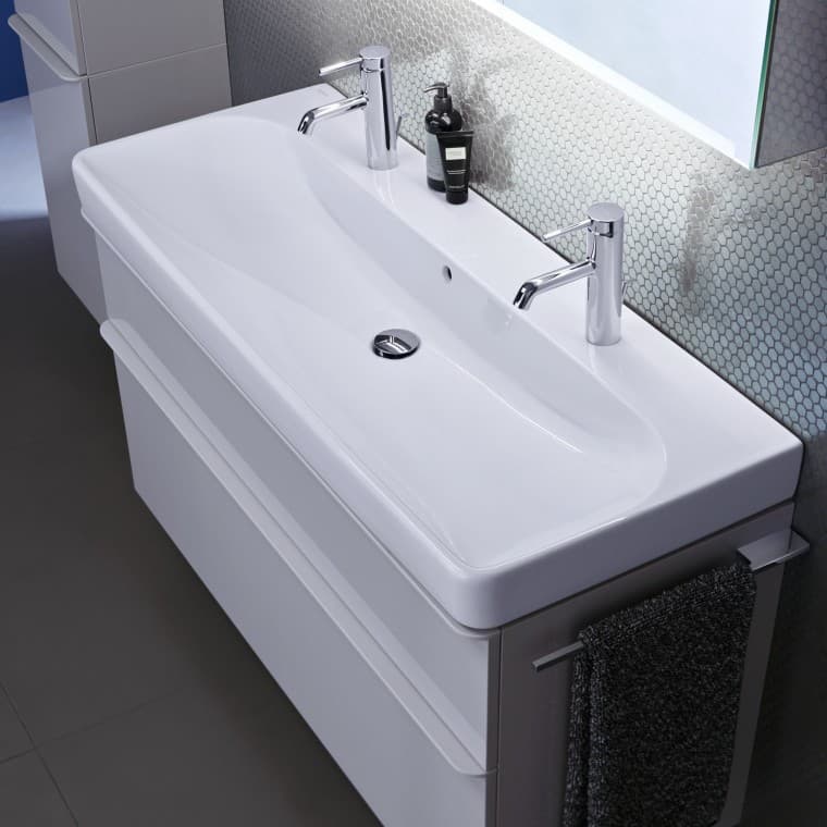 Lavabo double Geberit Smyle blanc avec poignée Lavabo double Geberit Smyle blanc avec poignée
