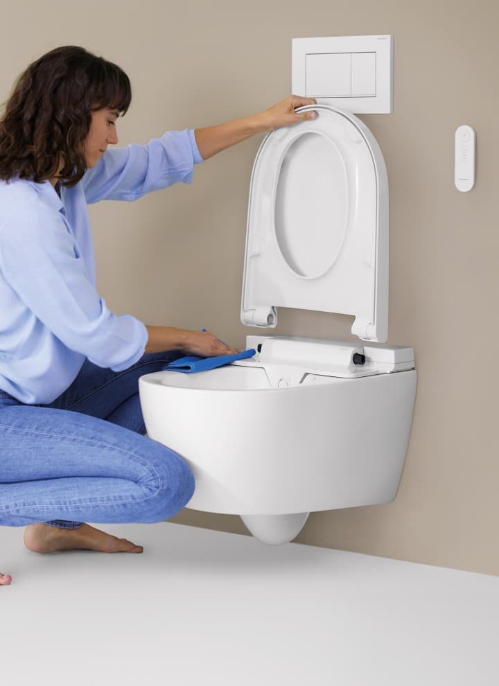 Femme nettoyant un WC Femme nettoyant un WC