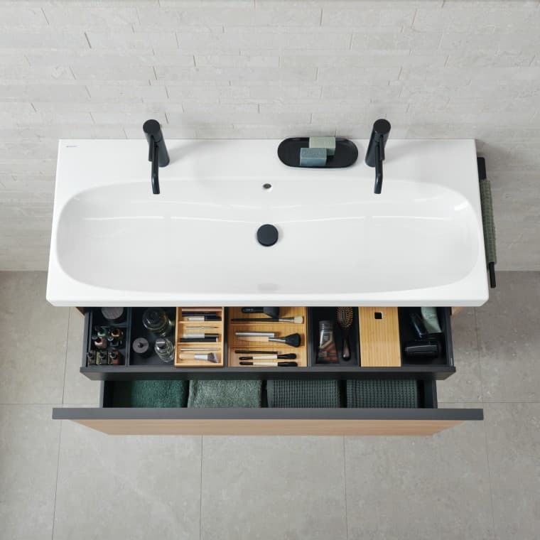 Meuble de lavabo Geberit iCon avec système d'organisation Meuble de lavabo Geberit iCon avec système d'organisation