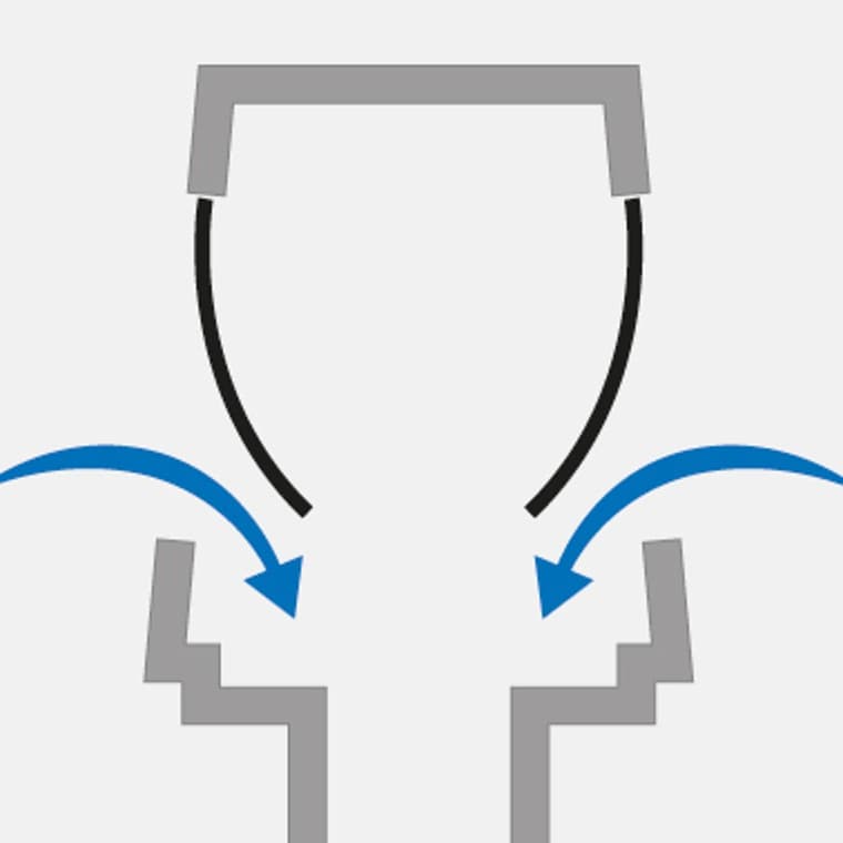 En cas de dépression générée par exemple par l’utilisation d’un WC, les membranes s’ouvrent et de l’air peut entrer dans le système. En cas de dépression générée par exemple par l’utilisation d’un WC, les membranes s’ouvrent et de l’air peut entrer dans le système.
