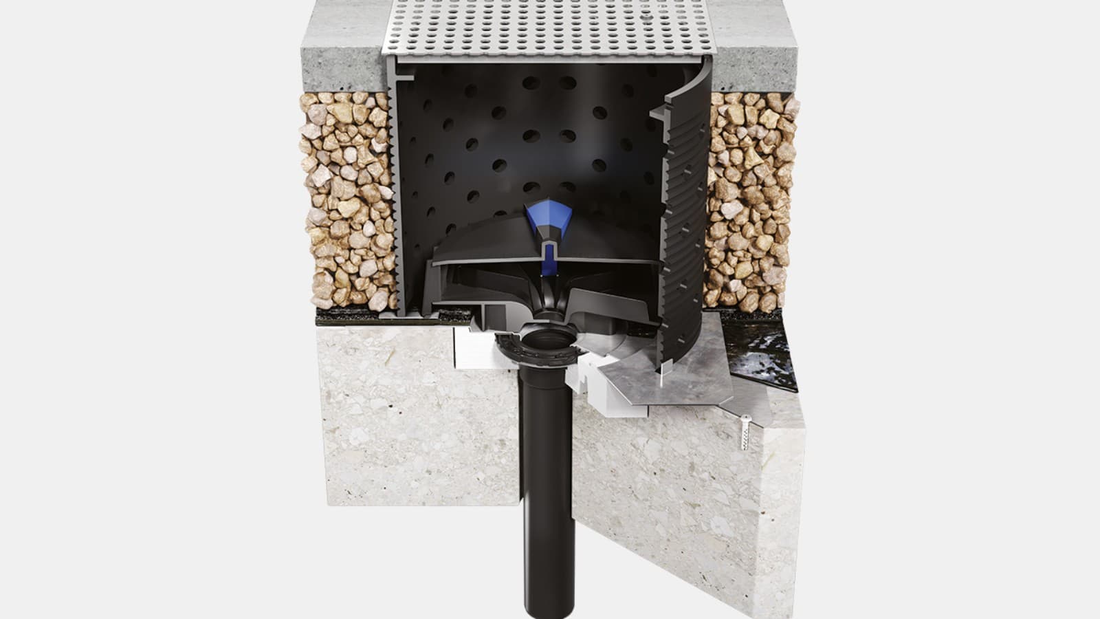 Système Geberit Pluvia installé de manière « praticable » avec un kit Système Geberit Pluvia installé de manière « praticable » avec un kit