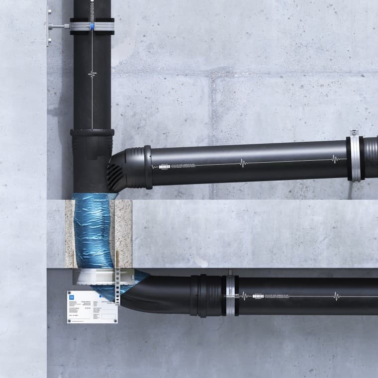 Geberit Silent-Pro SuperTube : installation en applique de la manchette coupe-feu (en U) Geberit Silent-Pro SuperTube : installation en applique de la manchette coupe-feu (en U)