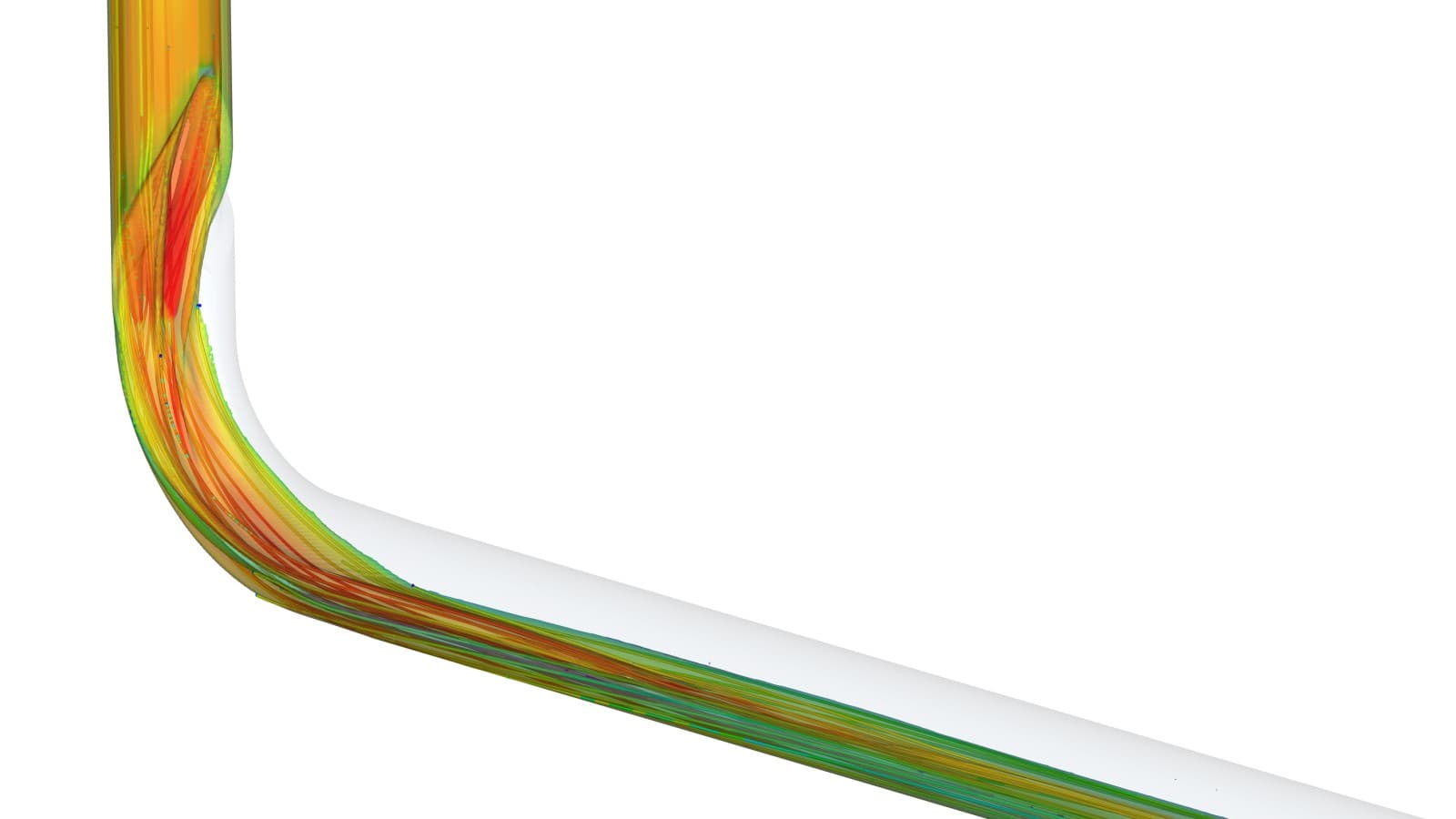 L'animation CFD montre la faible perte d'impulsion du flux dans le coude BottomTurn Geberit L'animation CFD montre la faible perte d'impulsion du flux dans le coude BottomTurn Geberit