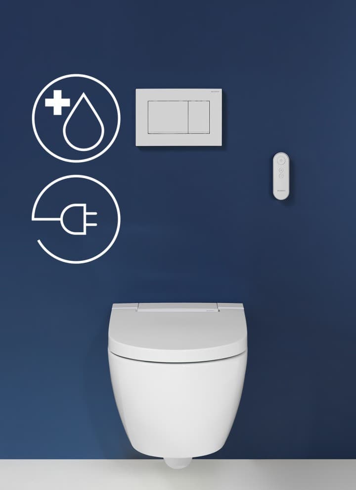 Les WC-douches Geberit AquaClean nécessitent un branchement électrique et un raccordement à l'eau. Les WC-douches Geberit AquaClean nécessitent un branchement électrique et un raccordement à l'eau.