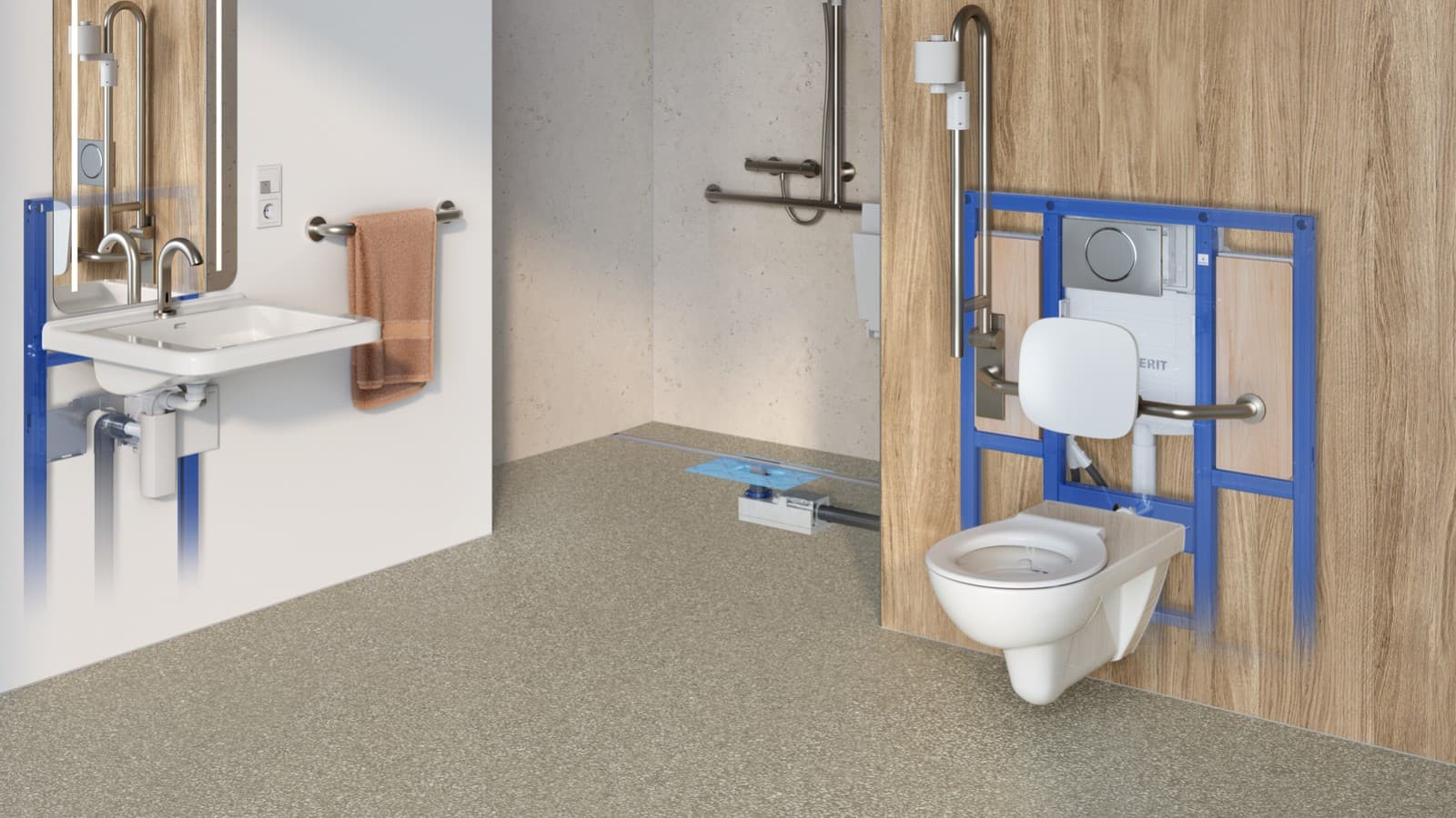 Geberit Wc-systeem in de standaard productselectie voor drempelvrije sanitaire voorzieningen Geberit Wc-systeem in de standaard productselectie voor drempelvrije sanitaire voorzieningen