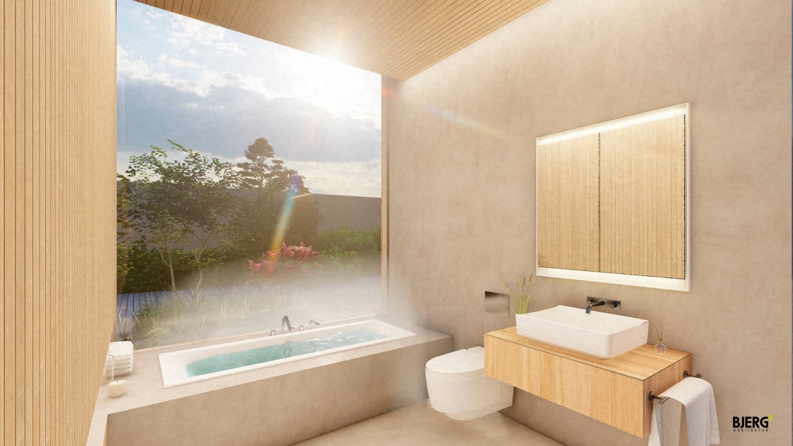 Dans la salle de bains de six mètres carrés, on devrait ressentir un sentiment de calme et de sérénité (© Bjerg Arkitektur) Dans la salle de bains de six mètres carrés, on devrait ressentir un sentiment de calme et de sérénité (© Bjerg Arkitektur)