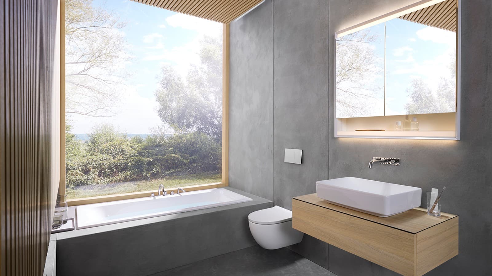 Un sentiment de paix et de sérénité devrait se dégager de cette salle de bains de 6 mètres carrés (© Geberit). Un sentiment de paix et de sérénité devrait se dégager de cette salle de bains de 6 mètres carrés (© Geberit).