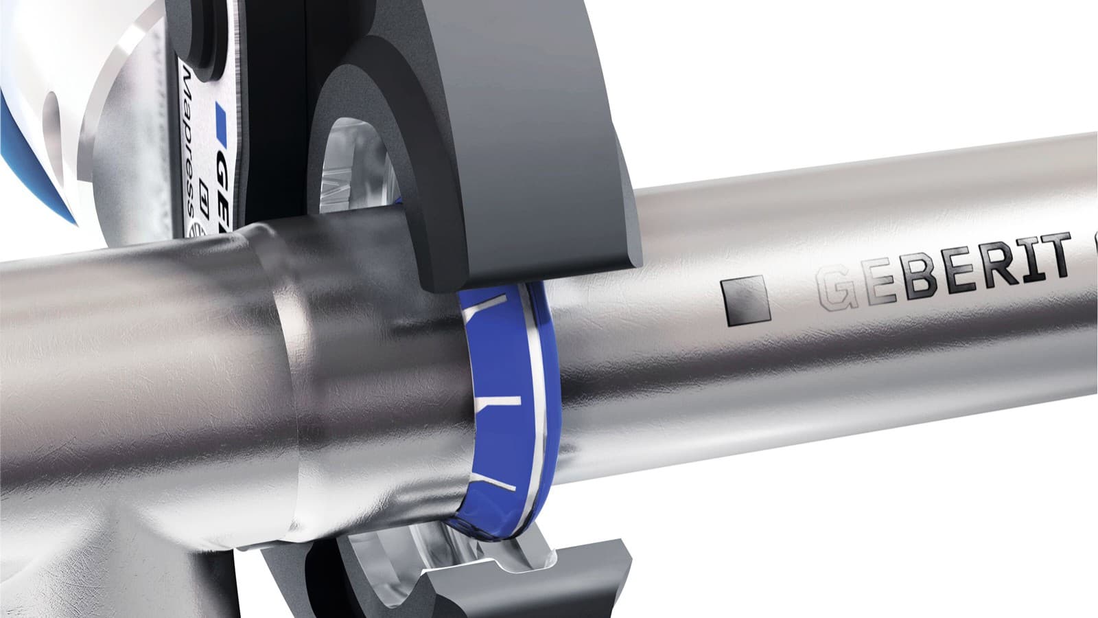 Guidage précis des mâchoires grâce au raccord Geberit Mapress Acier Inoxydable Guidage précis des mâchoires grâce au raccord Geberit Mapress Acier Inoxydable