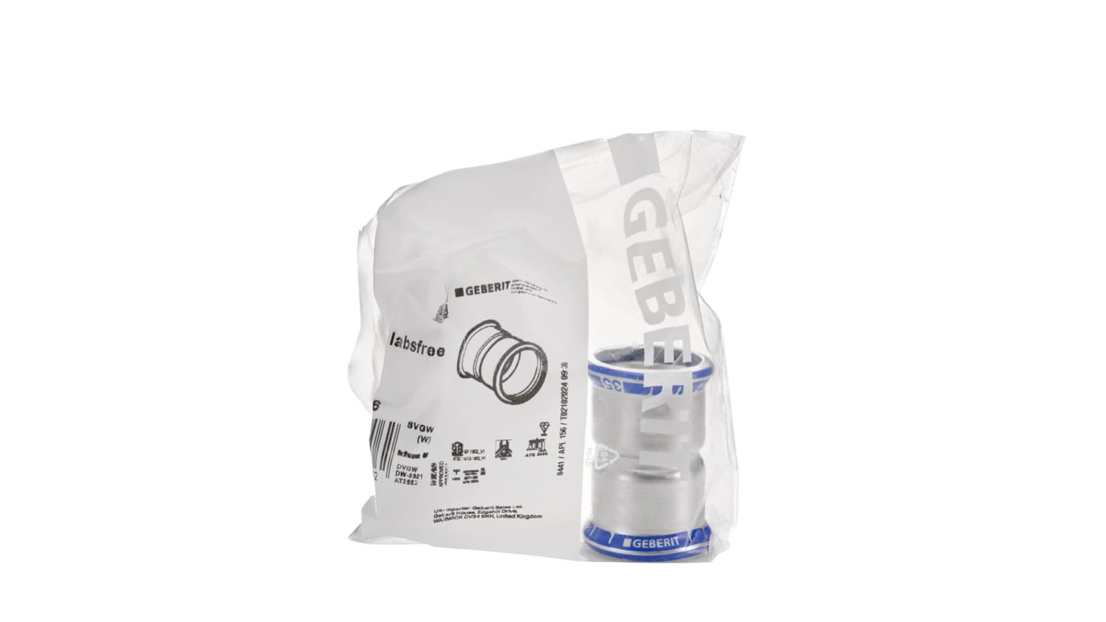 Les raccords Geberit Mapress Acier Inoxydable sans LABS sont livrés dans des emballages individuels Les raccords Geberit Mapress Acier Inoxydable sans LABS sont livrés dans des emballages individuels